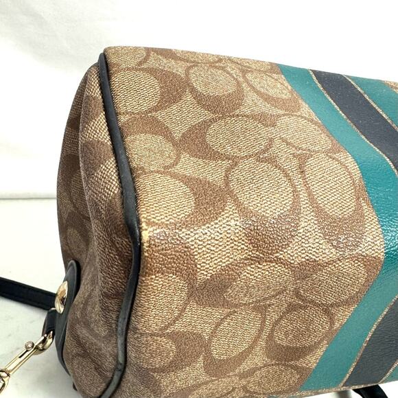 Coach Blue Varsity Stripe Mini Bennet Satchel Bag Purse Crossbody - Picture 7 of 14